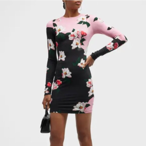 Alice + Olivia Delora Mini Dress in After Dark - Black Pink Floral Print 8 MED - Picture 1 of 7